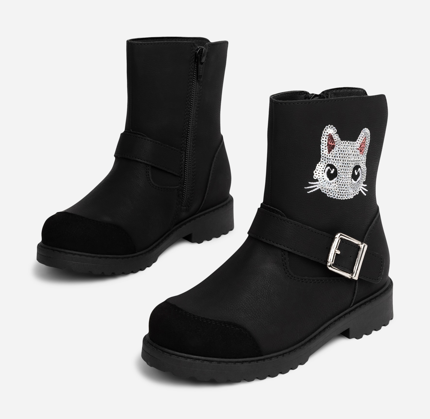 ZOEY, Varmfodrade boots med spänne Svarta