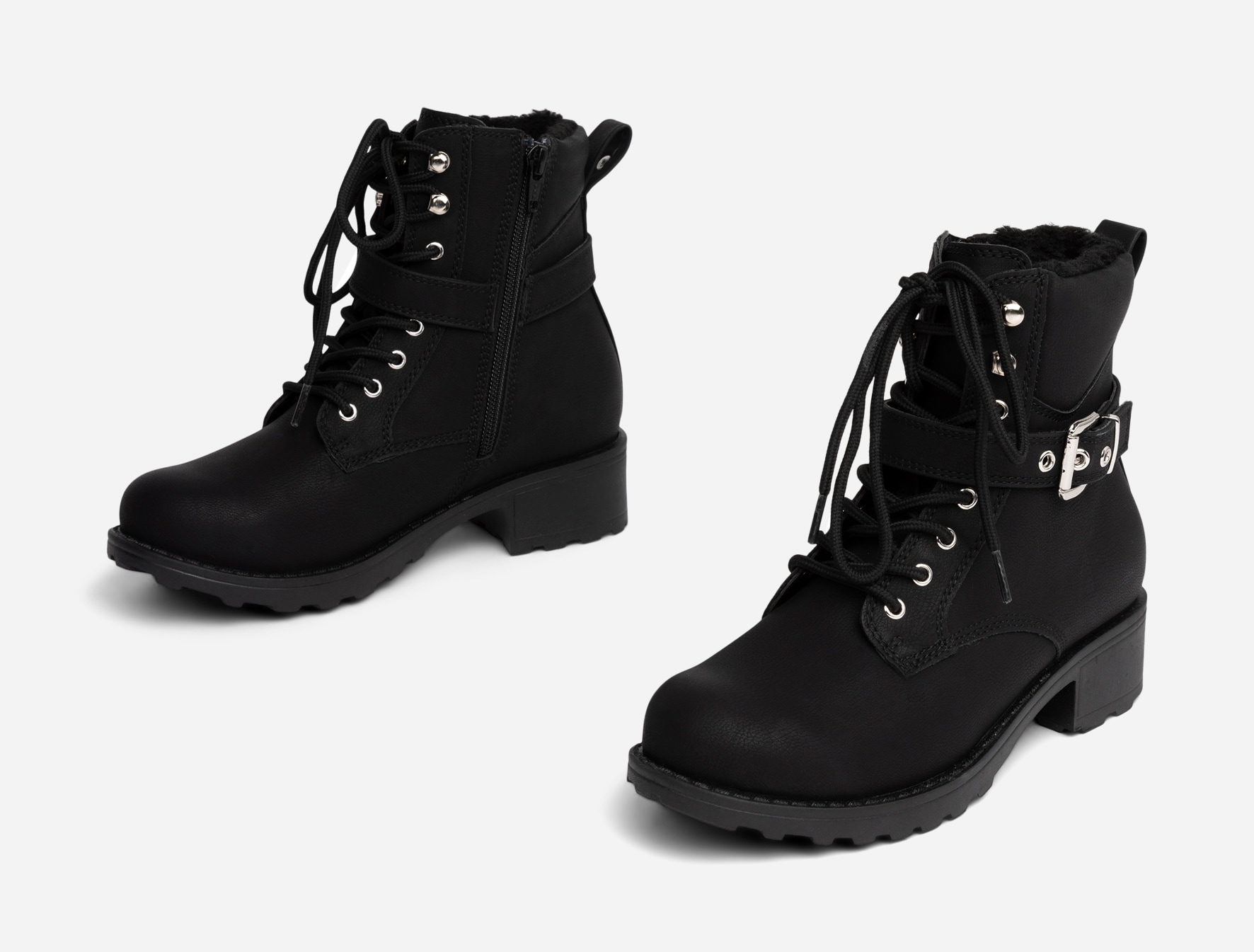 ZOEY, Varmfodrade boots med snörning Svarta