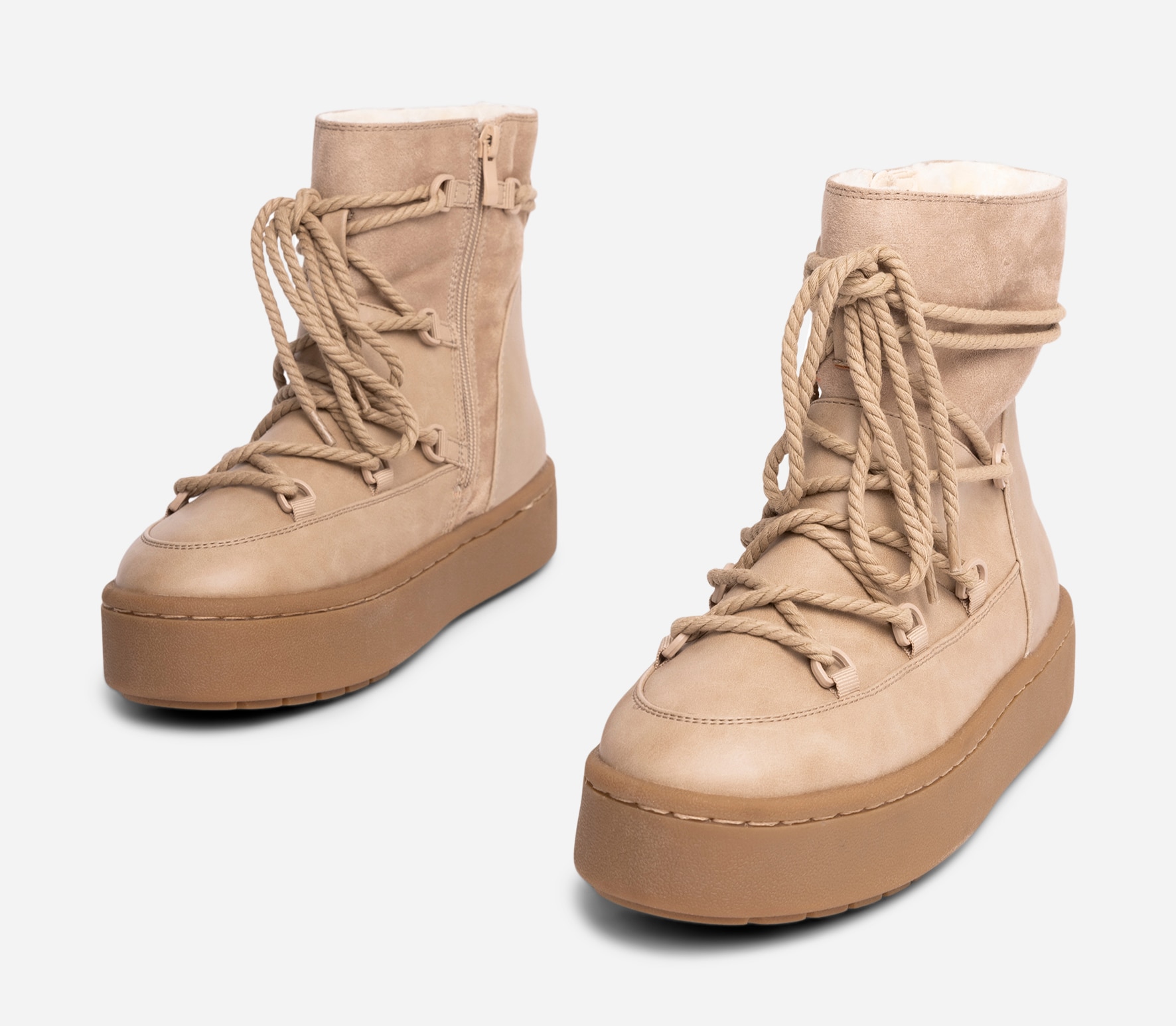 VOX, Varmfodrade boots med snörning Beigea