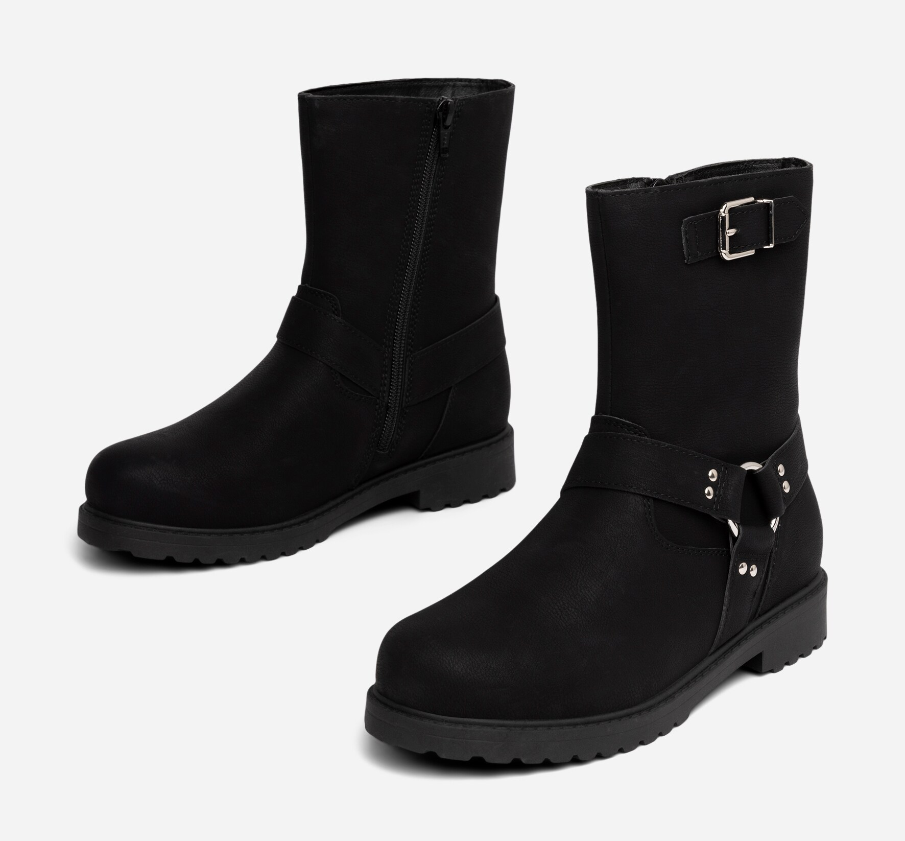 ZOEY, Varmfodrade boots med spänne Svarta