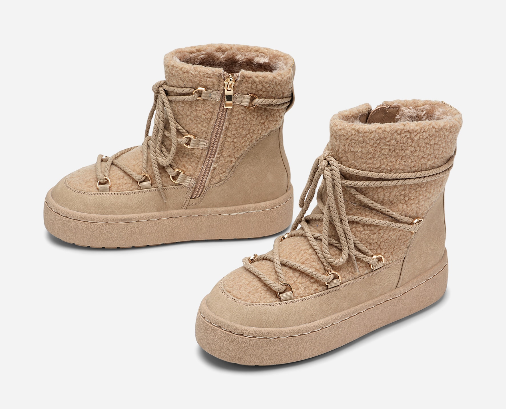 VOX, Varmfodrade boots med snörning Beigea