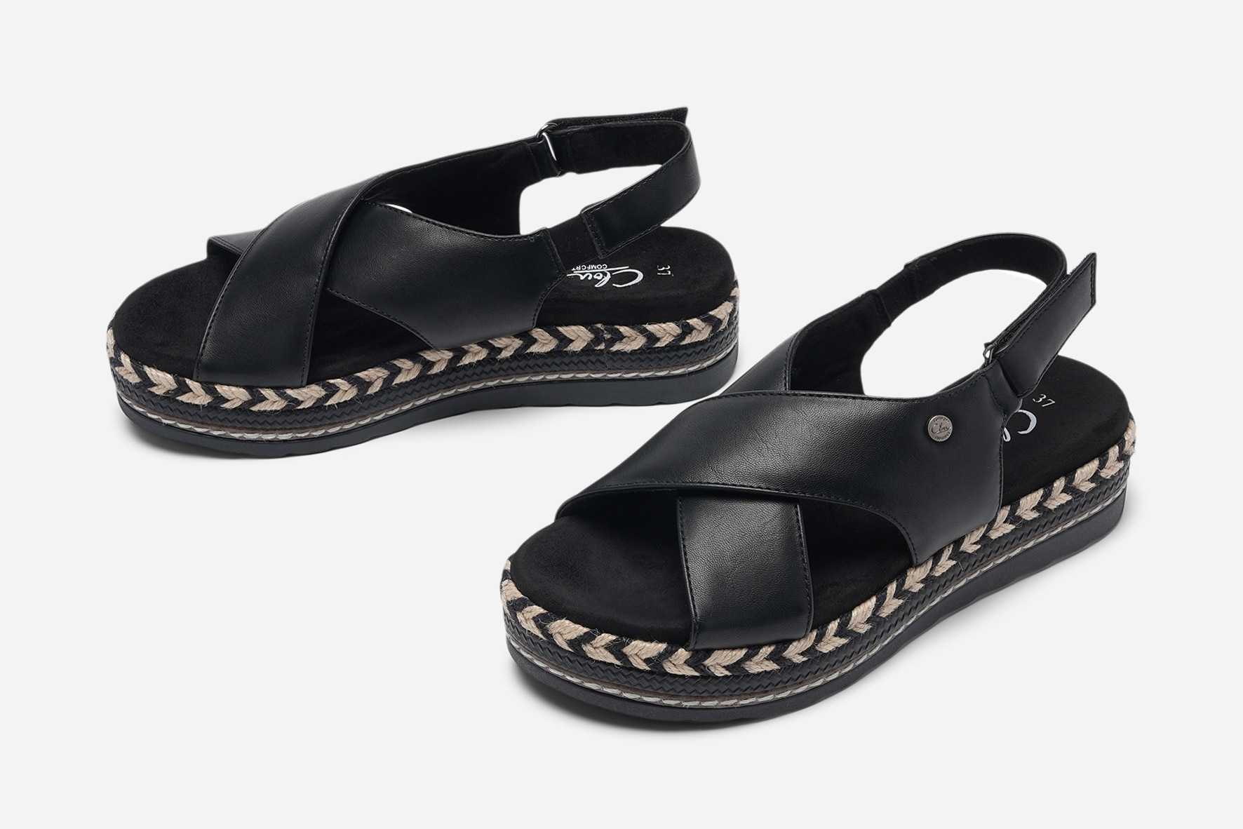 CLOU COMFORT, Sandaletter med repsula Svarta