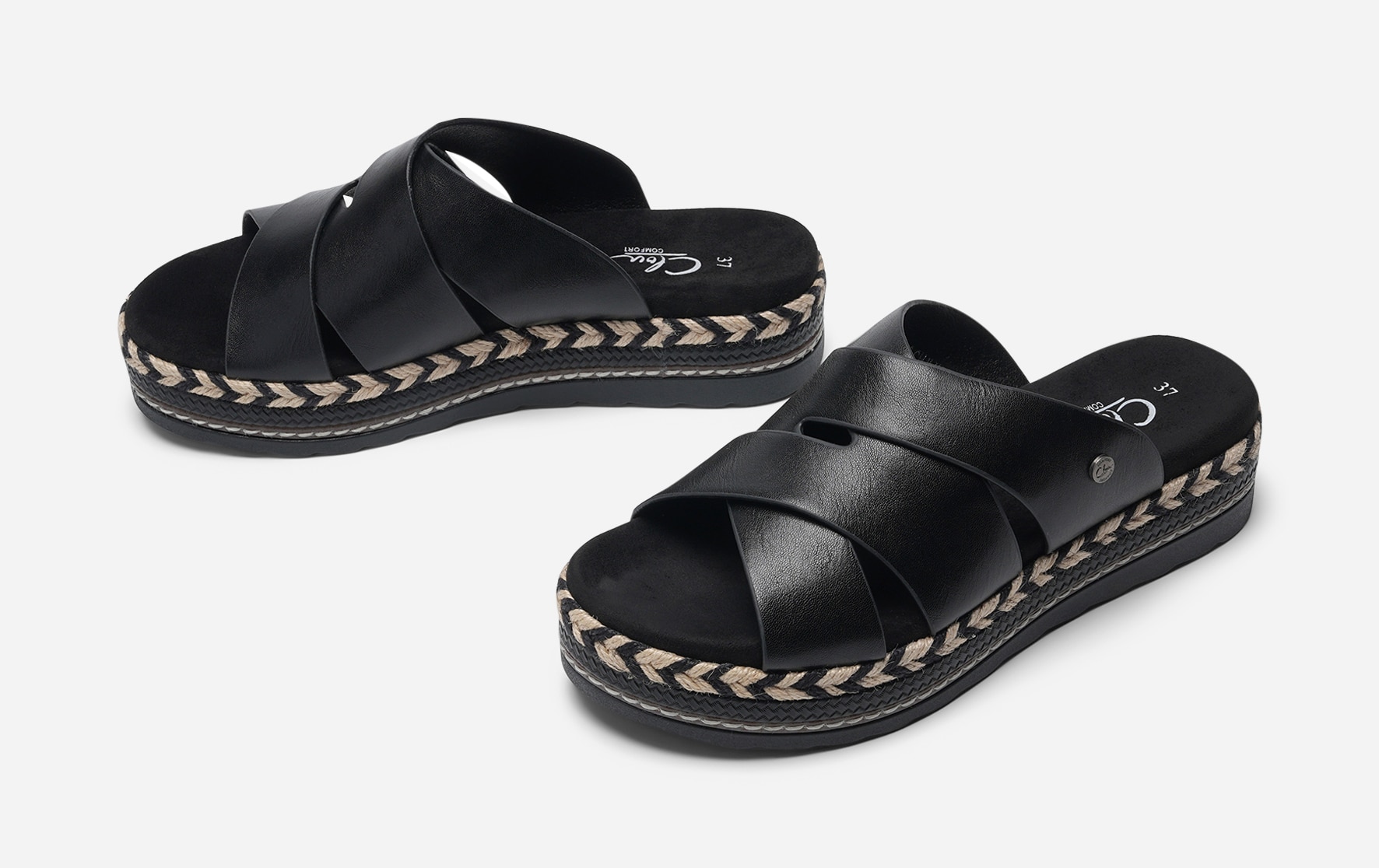 CLOU COMFORT, Sandaletter med repsula Svarta